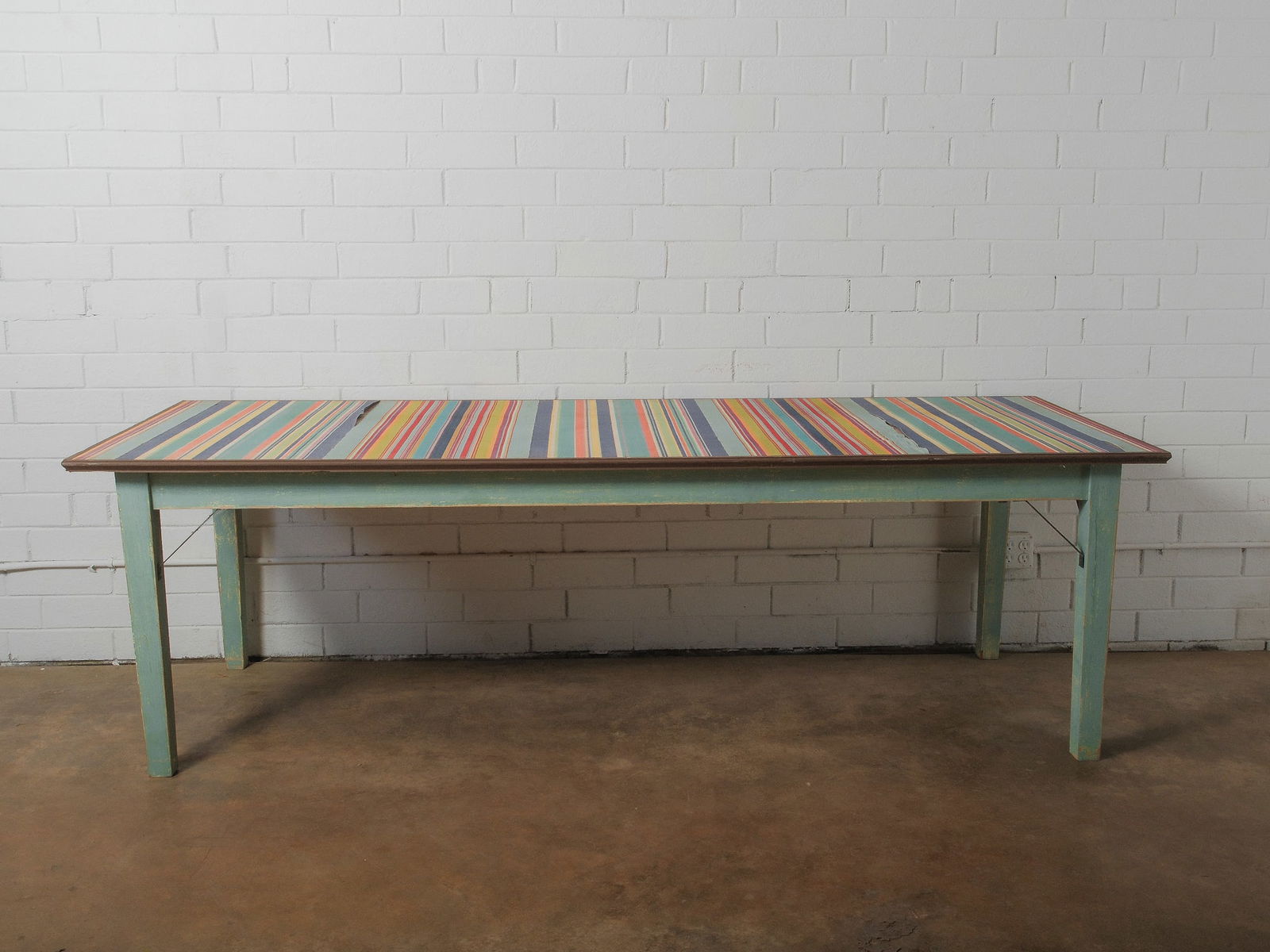 Long Farm Table with Fabric Striped Top (1 of 7)