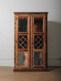 Distressed Painted Two-Door Display Cabinet