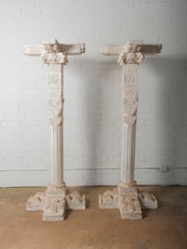Pair of Ornate Whitewashed Columns