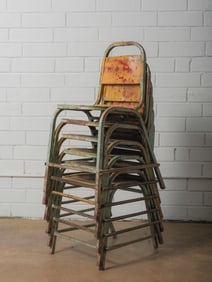 Stack of Vintage Industrial Metal Chairs