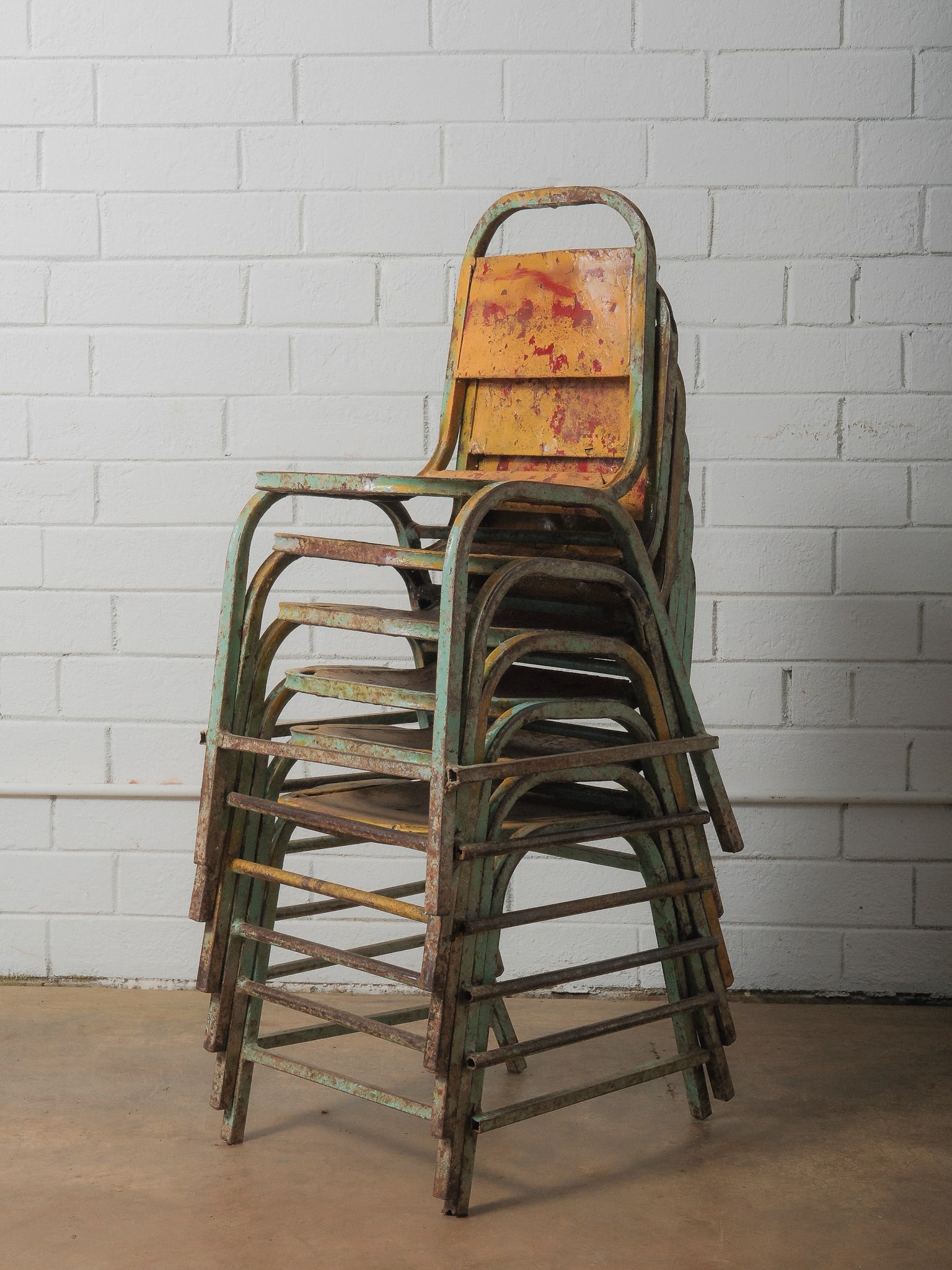 Set of 6 Stacking Vintage Industrial Metal Chairs (1 of 7)