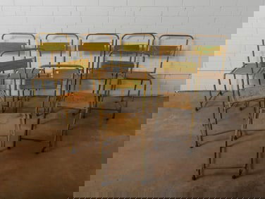 Vintage Stack of Green Metal Chairs