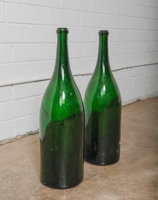 Pair of Vintage Green Glass Belgium Beer Bottles 6 liters