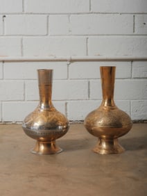Pair of Etched Brass Vases