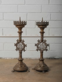 Pair of Cast Brass Altar Candlesticks