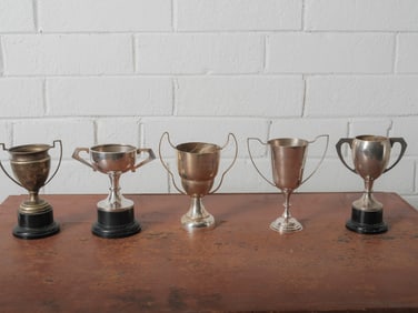 Group of Five English Metal Trophy Cups