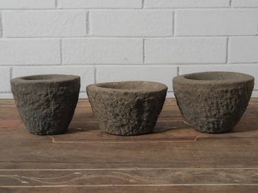 Set of Three Stone Round Mortar Bowls