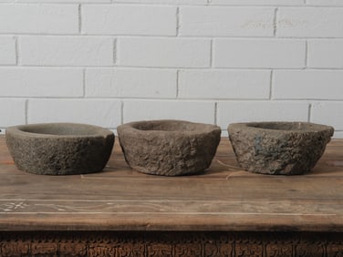 Set of Three Stone Eye Shaped Mortar Bowls