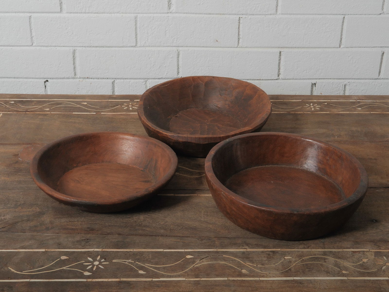 Set of 3 Hand-Carved Wooden Dough Bowls (1 of 5)