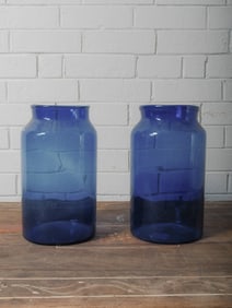 Pair of Large Cobalt Blue Glass Jars