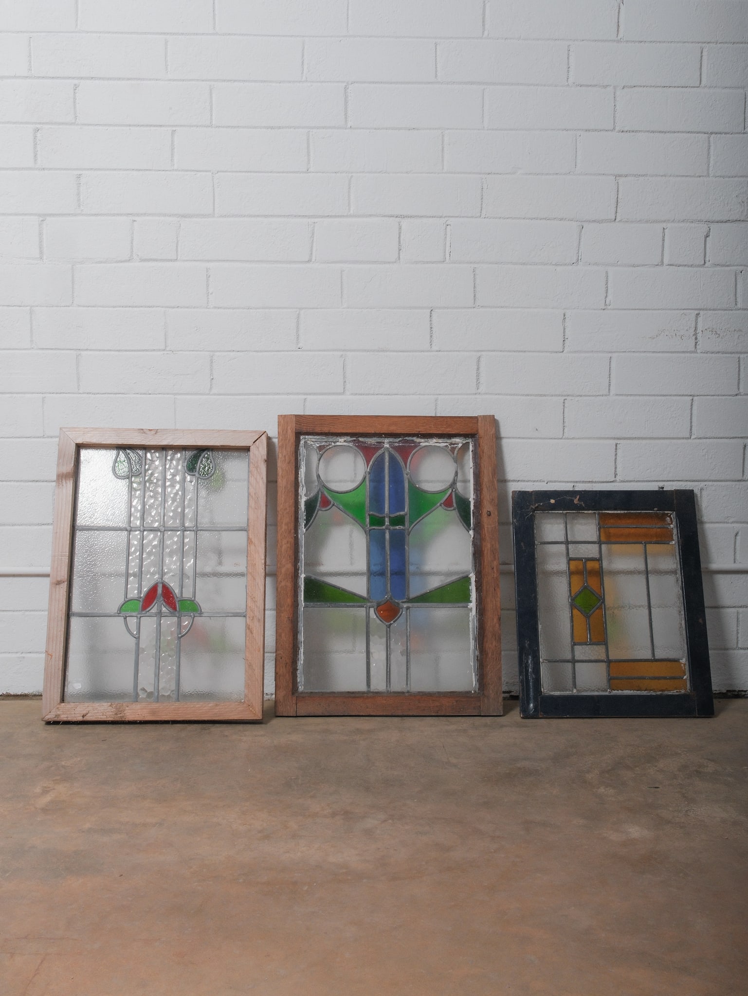 Trio of Antique Stained Glass Window Panels (1 of 6)