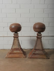 Pair of Metal Sphere Pedestal Sculptures