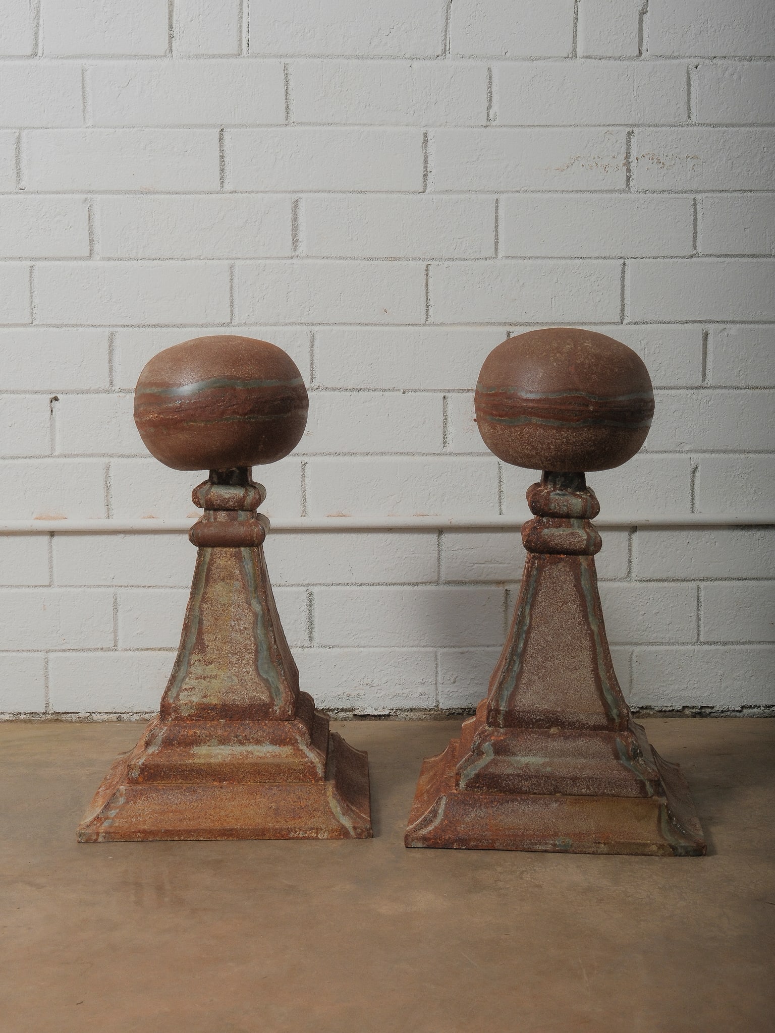 Pair of Metal Sphere Pedestal Sculptures (1 of 5)
