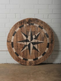 Large Wooden Compass Rose Round