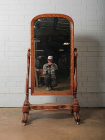 Antique Tiger Maple Floor Mirror
