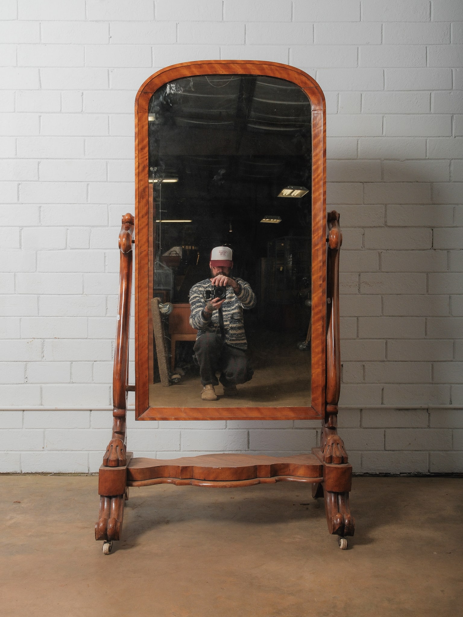 Antique Tiger Maple Floor Mirror (1 of 8)