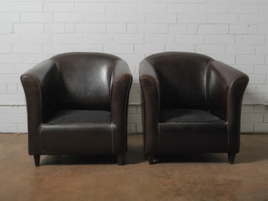 Pair of Brown Leather Club Chairs