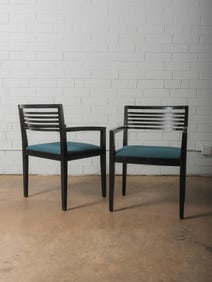 Pair of Modern Black Slat-Back Armchairs