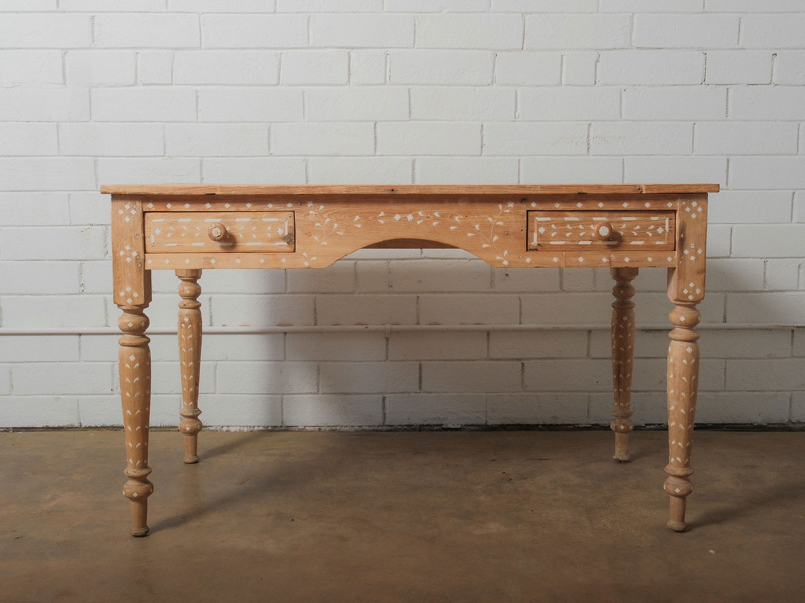 Anglo Indian Bleached Inlaid Desk Writing Table (1 of 8)