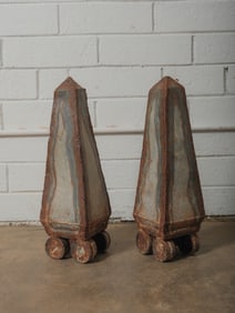 Pair of Primitive Metal Finial Sculptures
