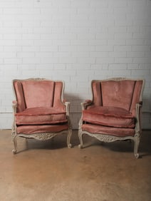 Pair of Louis XV Style Pink Berg Chairs