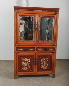 Mother of Pearl Inlaid Cabinet with Mirror Front Details