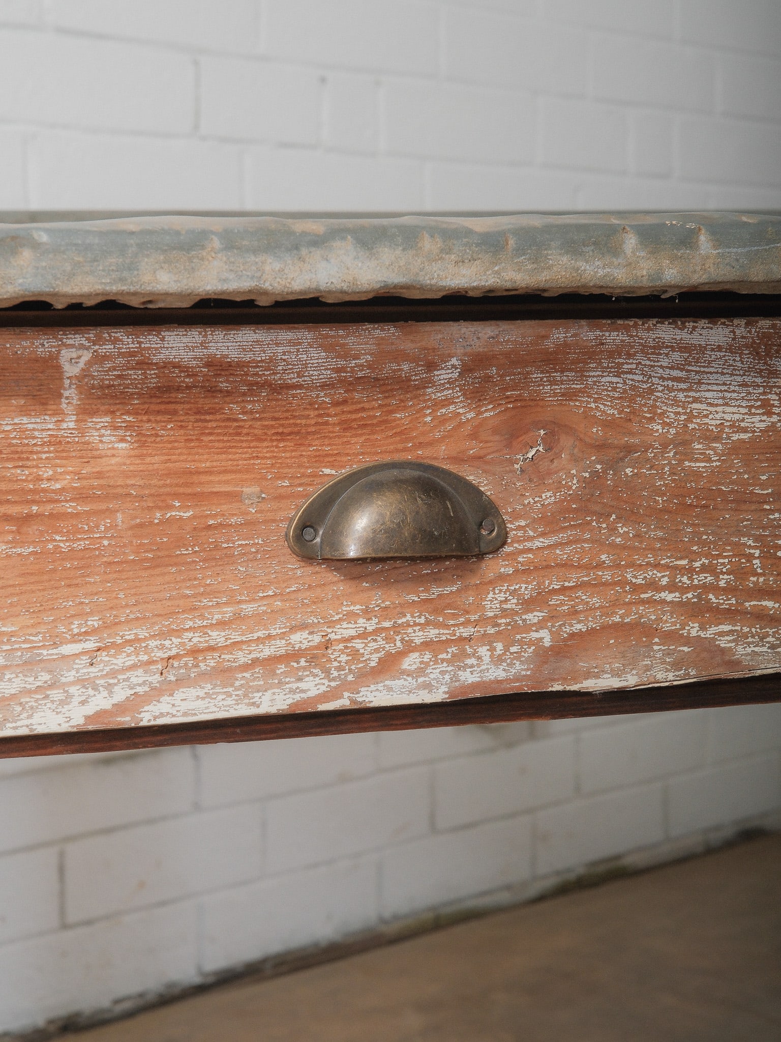 Rustic Two-Drawer Work Table with Galvanized Metal Top - 4