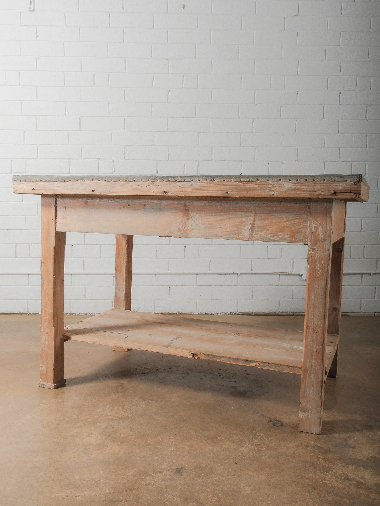 Rustic Two-Drawer Work Table with Galvanized Metal Top - 8