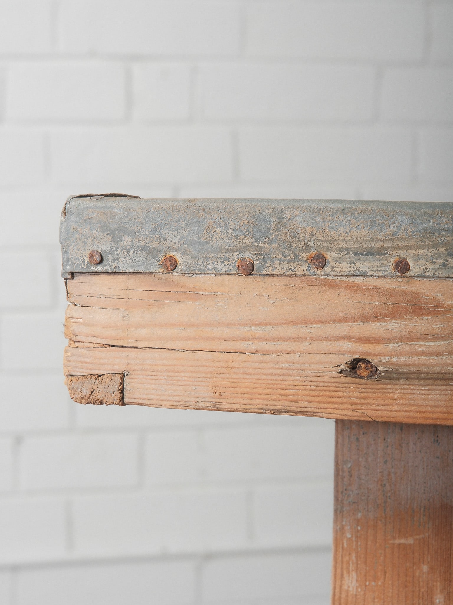 Rustic Two-Drawer Work Table with Galvanized Metal Top - 9