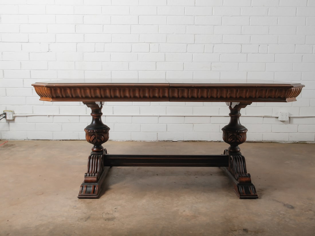 Carved Trestle-Base Dining or Library Table - 2