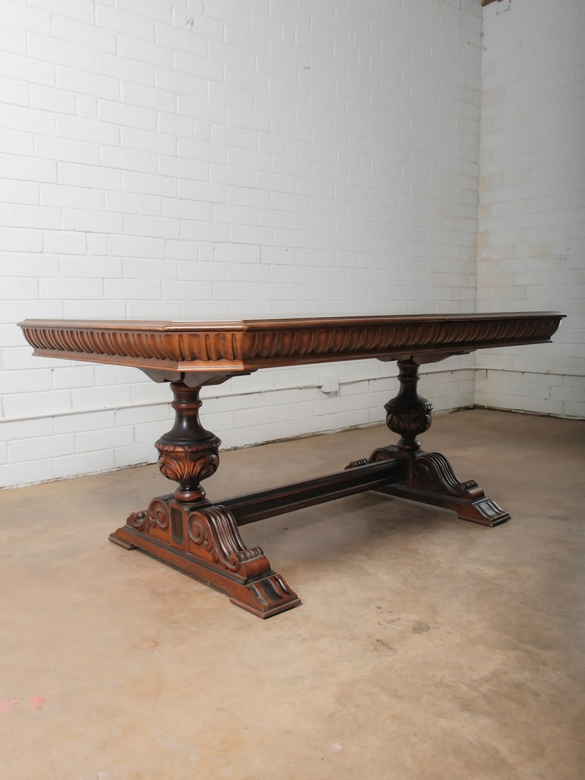Carved Trestle-Base Dining or Library Table - 3