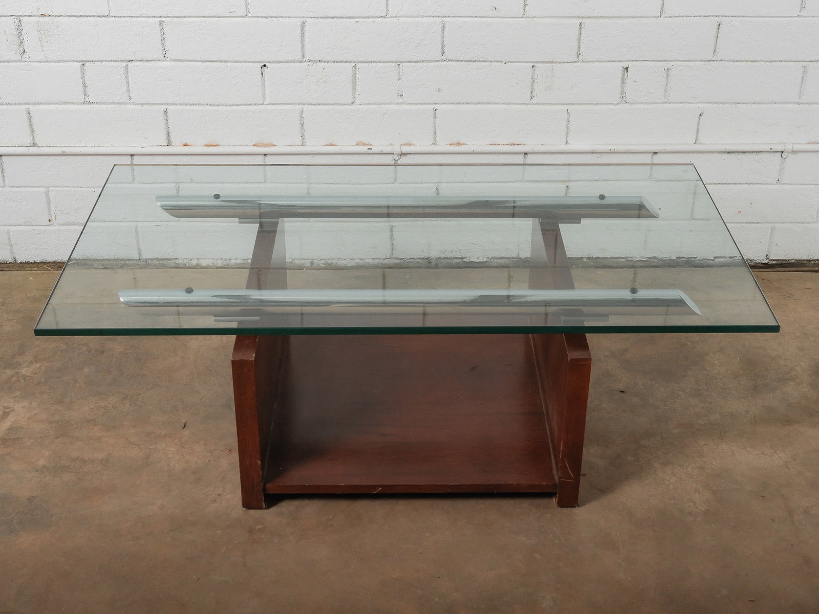 MCM Glass Top Coffee Table with Wood Base (1 of 9)