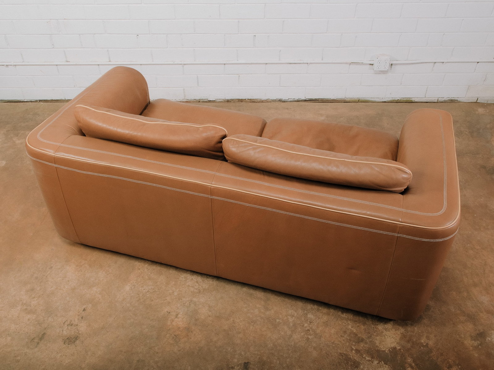 Brown Leather Couch - 5