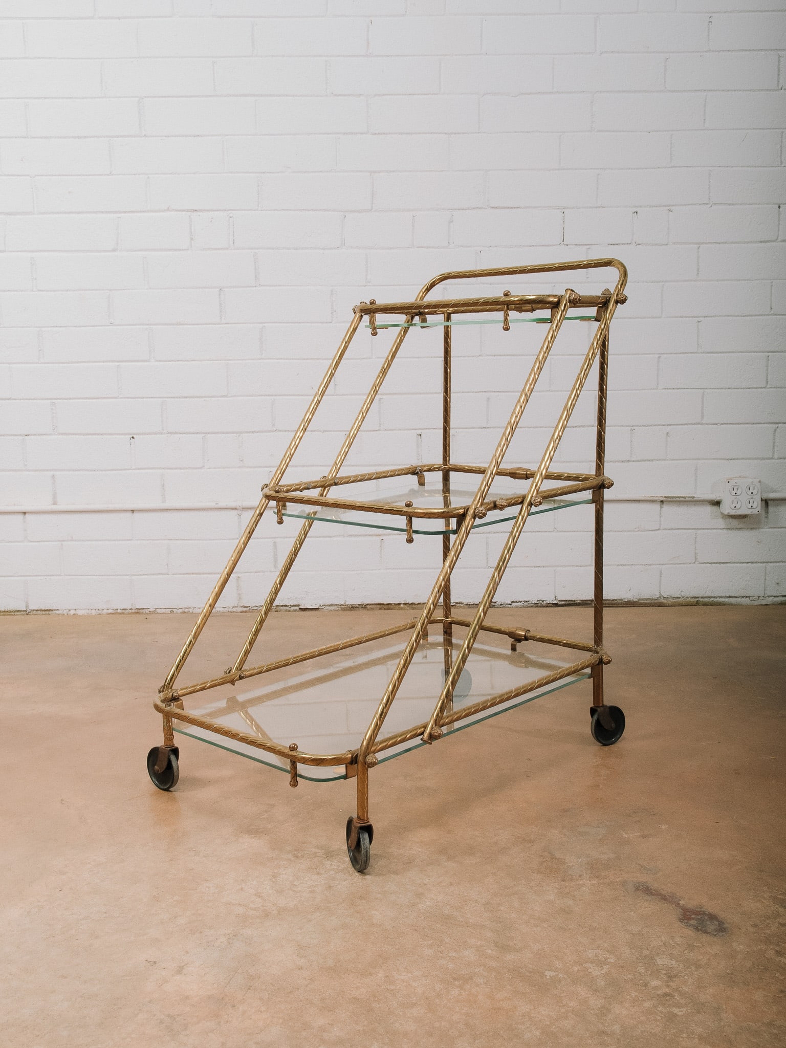 Brass and Glass Bar Cart on Wheels (1 of 7)