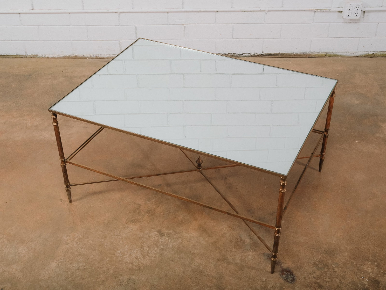 Brass Coffee Table with Mirrored Top - 4