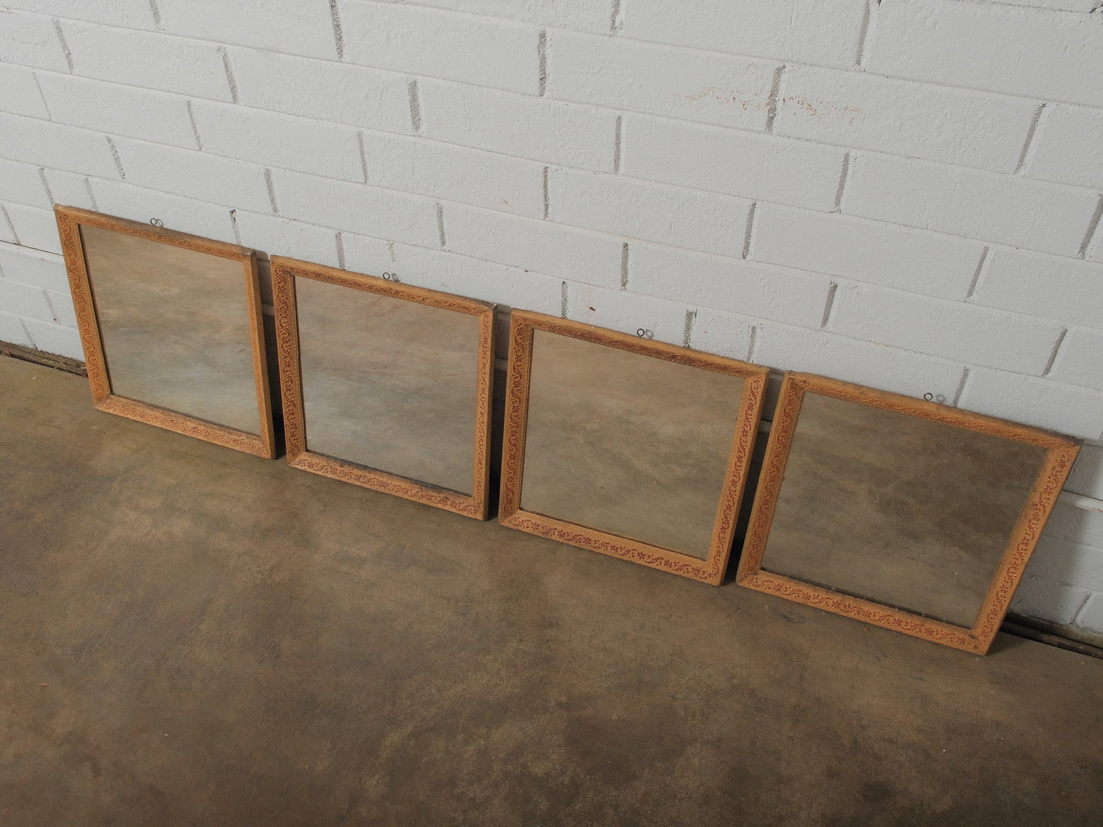 Lot of Four Ceiling Tile Mirrors: Constructed from reclaimed ceiling tiles, these truly one-of-a-kind mirrors add a subtle pop of color and character to any room. Perfect for grouping together as a decorative wall installation or