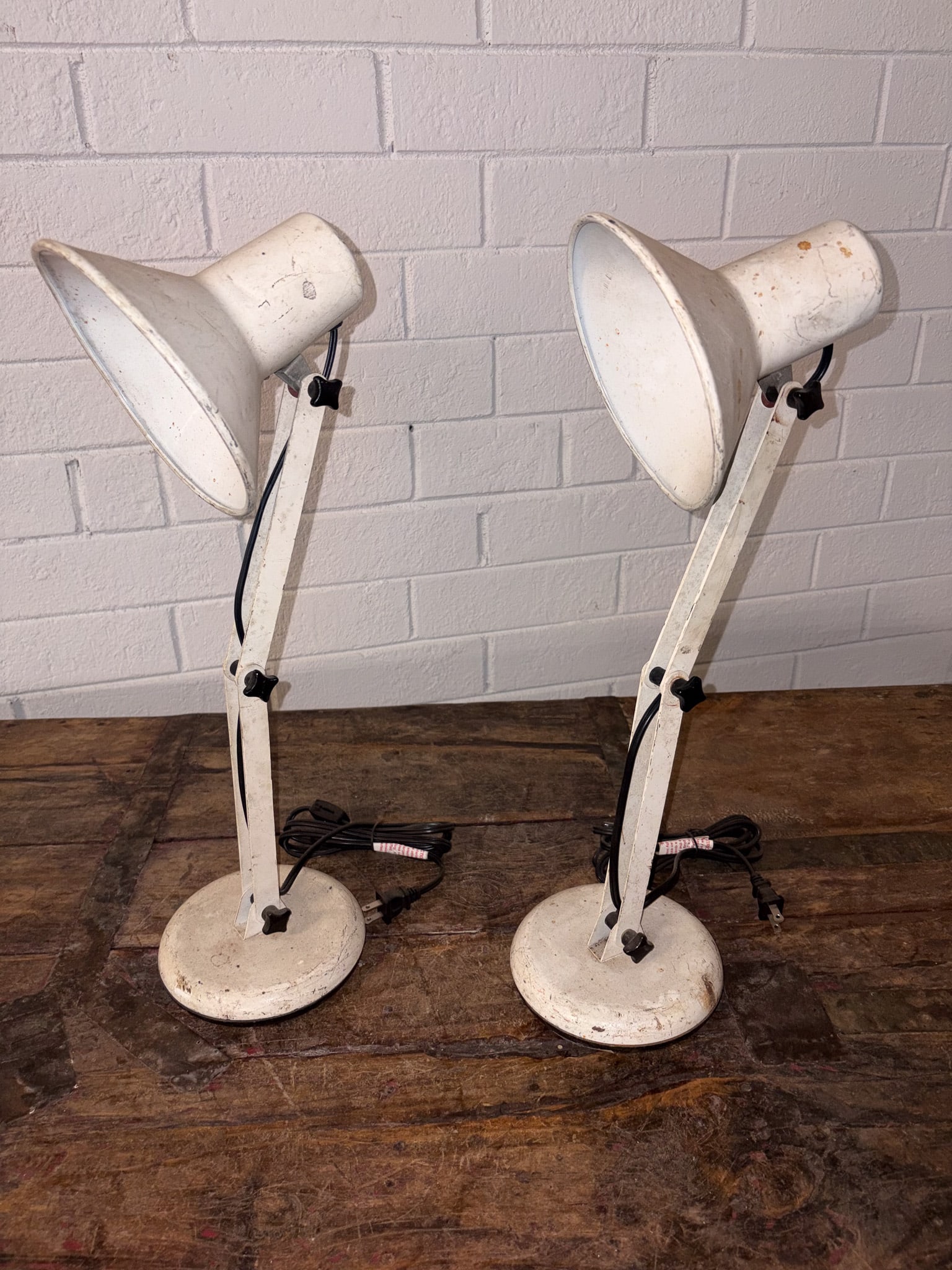 Pair of White Metal Industrial Task Lamps (1 of 9)