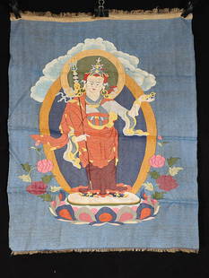 SILK TAPESTRY THANGKA OF 'PADMASAMBHAVA': Height 86cm/ Width 66.5cm Description Statement: Any description statement is given as a courtesy to a client, is an opinion and should not be treated as a statement of fact and Merces Gallery shall