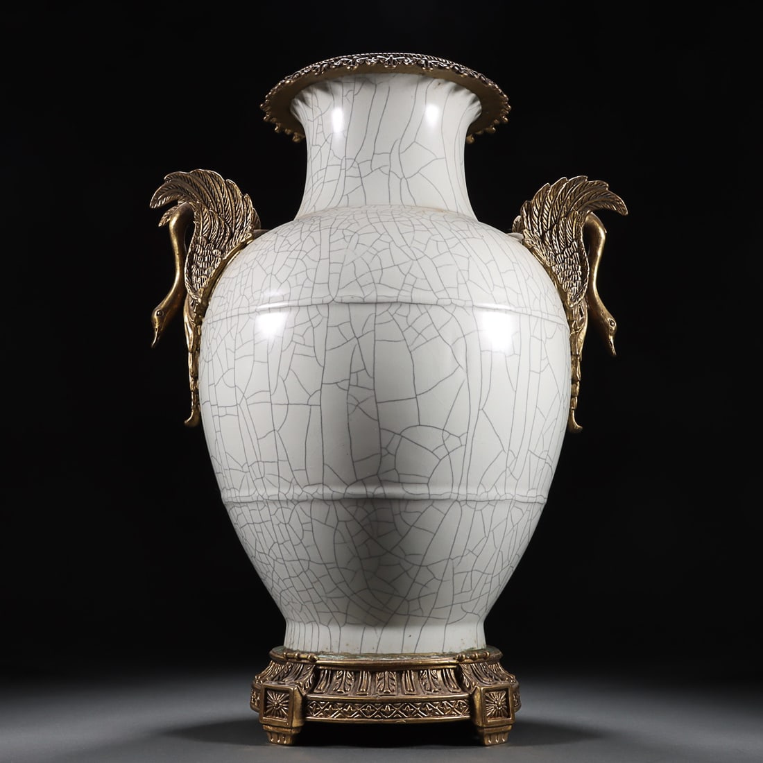 CHINESE BRONZE-MOUNTED GUAN-WARE VASE, 'YONGZHENG' MARK: Width: 33cm, Height: 43cm. Description Statement: Any description statement is given as a courtesy to a client, is an opinion and should not be treated as a statement of fact and Merces Gallery shall 
