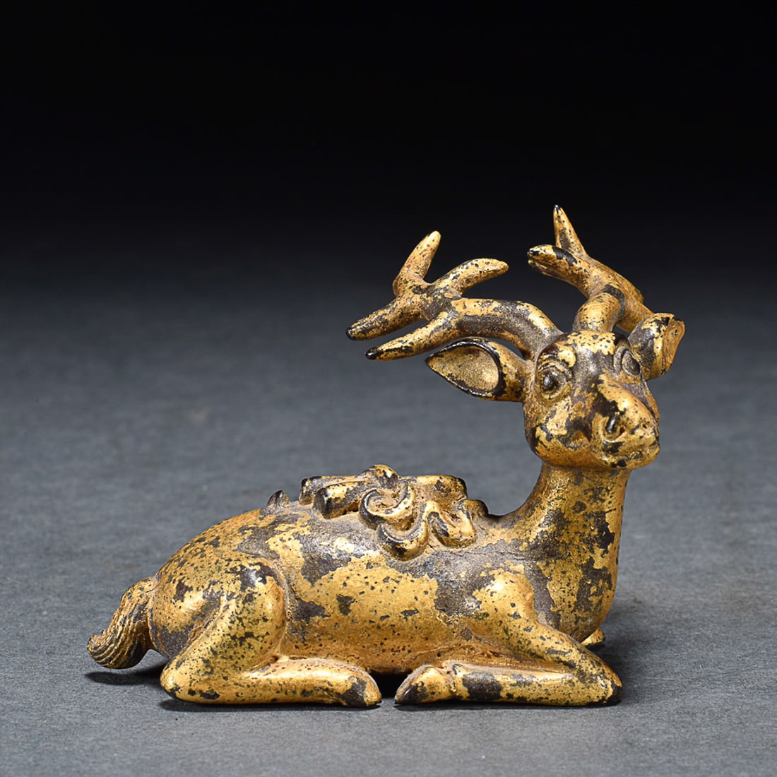 CHINESE GILT-BRONZE ORNAMENT, 'FU LU SONG SHU': Height: 6cm, Width: 8.5cm. Weight: 299g Description Statement: Any description statement is given as a courtesy to a client, is an opinion and should not be treated as a statement of fact and Merces G