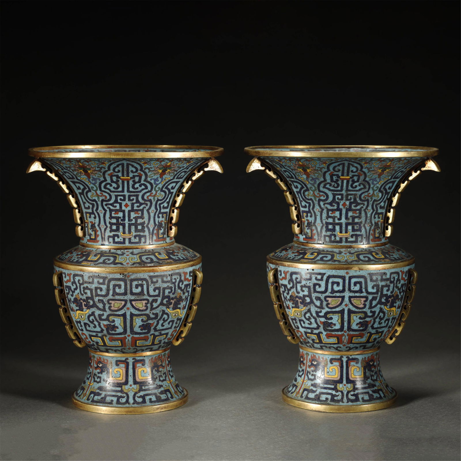 A PAIR OF MAGNIFICENT GILT-BRONZE IMPERIAL CLOISONNÃ‰ (1 of 10)