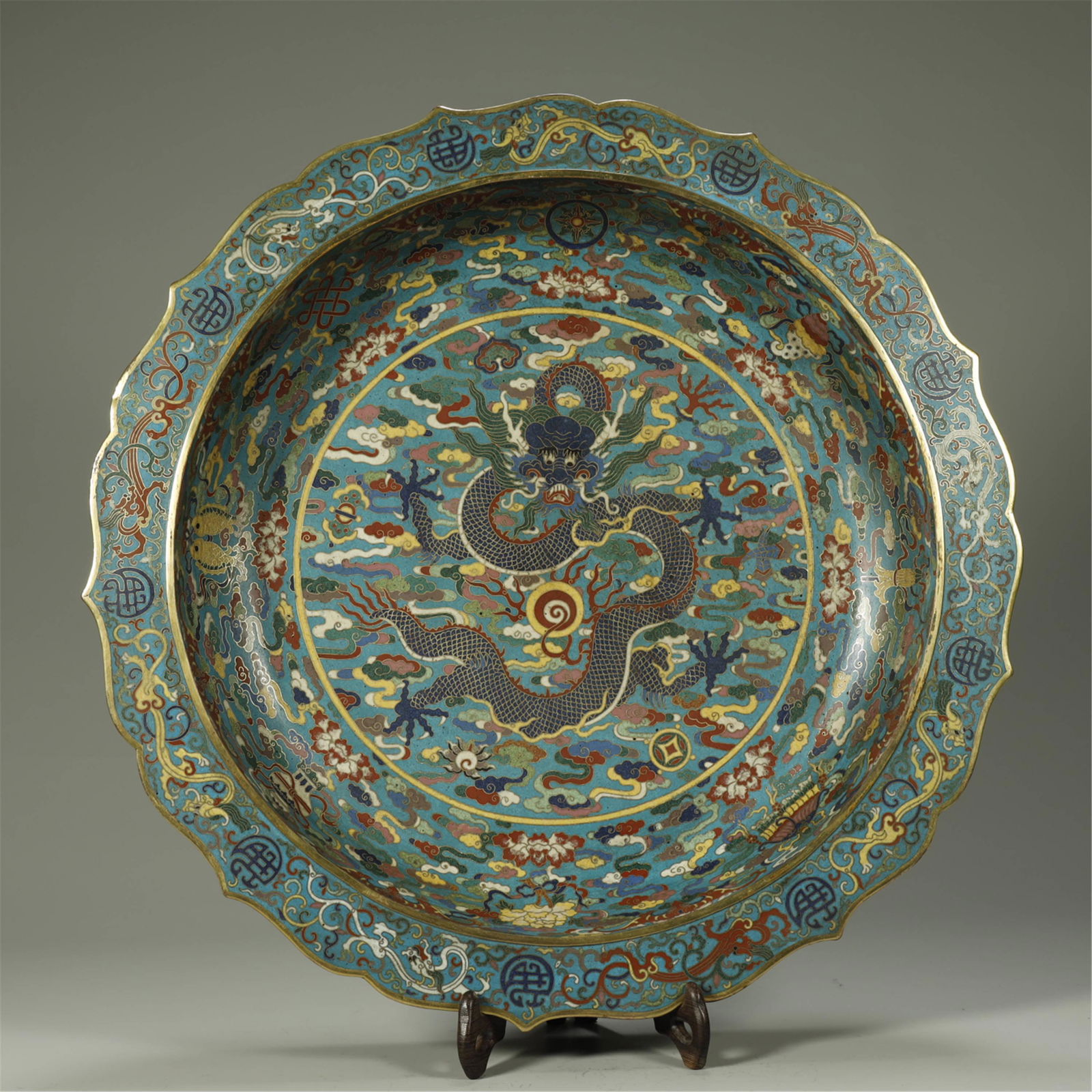 A MAGNIFICENT IMPERIAL CLOISONNÃ‰ ENAMEL DRAGON PLATE (1 of 10)