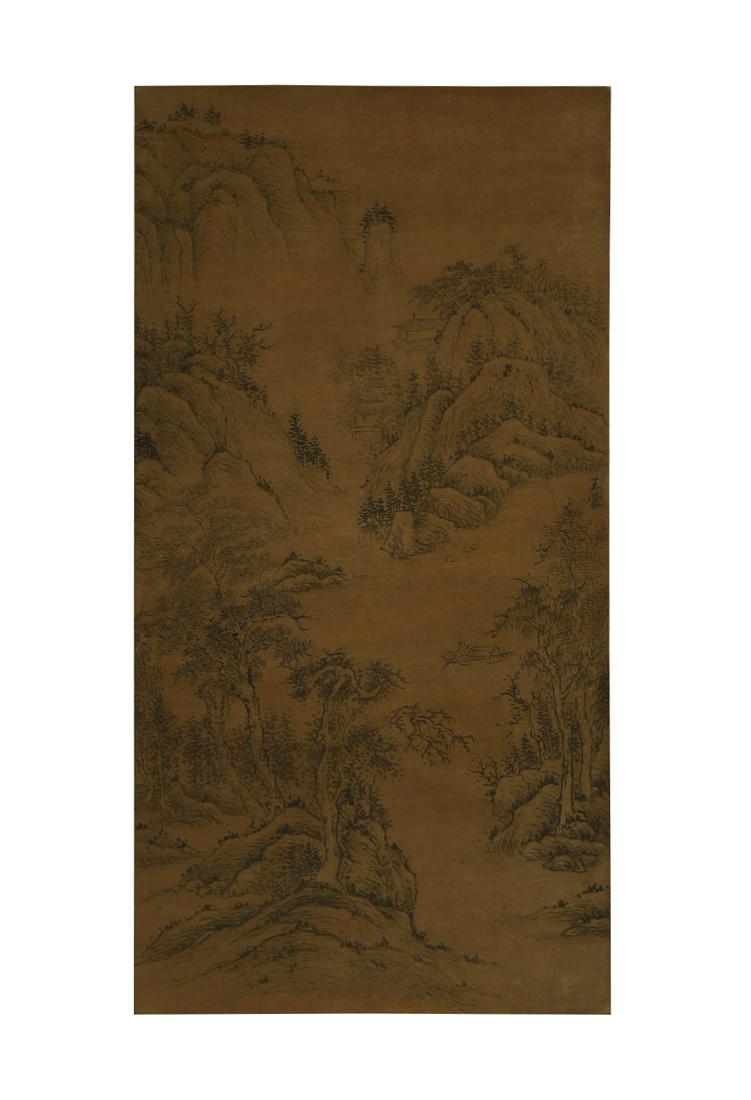 WANG MENG,INK AND COLOUR ON SILK CHINESE CALLIGRAPHY: WANG MENG,INK AND COLOUR ON SILK CHINESE CALLIGRAPHY LONG:85.5cm WIDTH:43.5cm