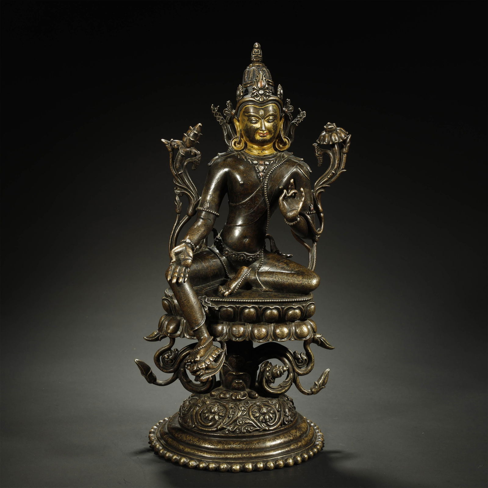 ANCIENT TIBETAN SILVER-INLAID BRONZE BUDDHA STATUE (1 of 13)