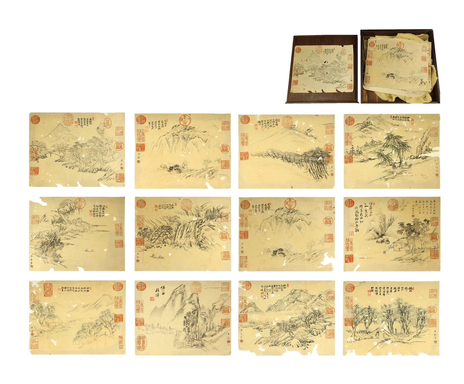 WANG WEI,TWELVE LANDSCAPE PAINTING MANUSCRIPTS: WANG WEI,TWELVE LANDSCAPE PAINTING MANUSCRIPTS LONG:27cm WIDTH:22.5cm