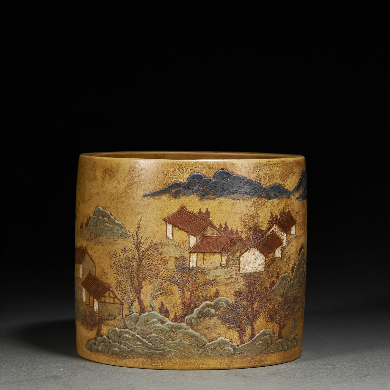 CHINESE PAINTING ZISHA BRUSH POT (1 of 7)