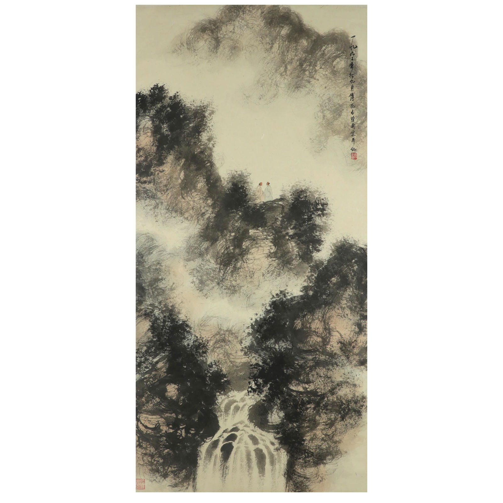 CHINESE PAINTING AND CALLIGRAPHY SCROLL,FU BAOSHI: CHINESE PAINTING AND CALLIGRAPHY SCROLL,FU BAOSHI 138cm X67cm