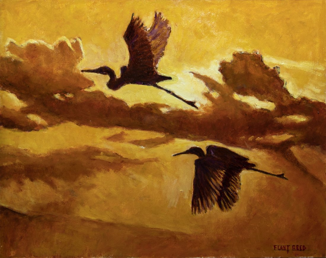 FLINT REED (American/Texas) A PAINTING: Morning Flight 2020 oil on canvas signed lower right; signed and titled verso 16 x 20 inches 21 1/4 x 25 1/4 inches framed Provenance: From the collection of the artist. Proceeds from this auction ben