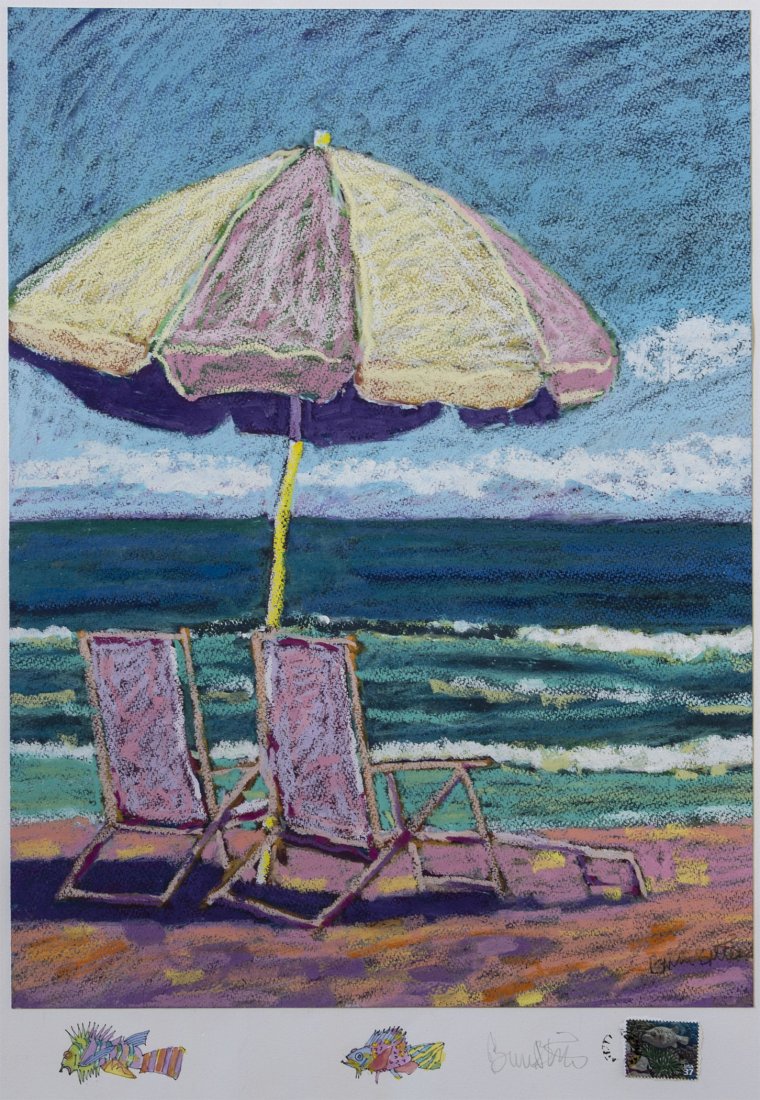 BRUCE BITTER (American/Texas) A PASTEL DRAWING: Another Day at the Beach pastel on Arches paper signed and titled lower right 27 1/2 x 16 inches Provenance: From the collection of the artist. Proceeds from this auction benefit the Rockport Center f