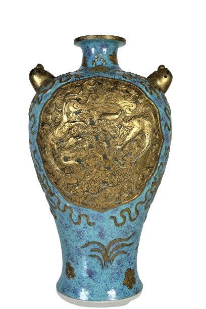 A Chinese Robin's Egg-Ground Gilt-Decorated Archaistic (1 of 18)